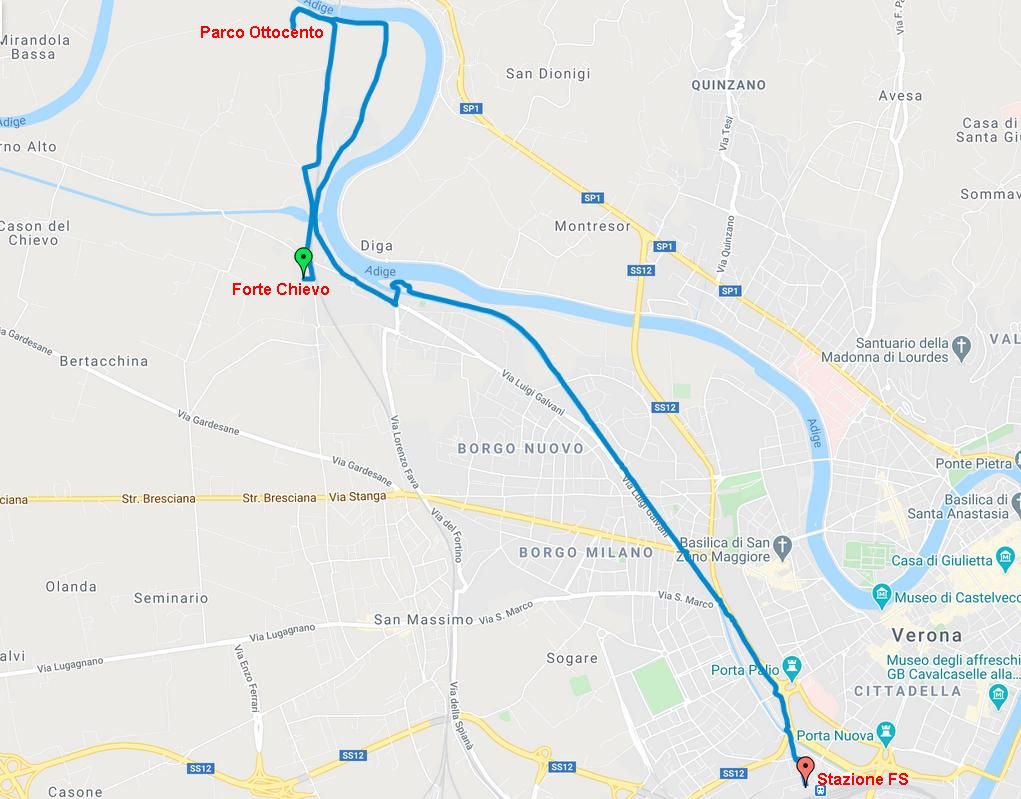 Da forte Chievo passando per Parco Ottocento alla stazione ferroviaria